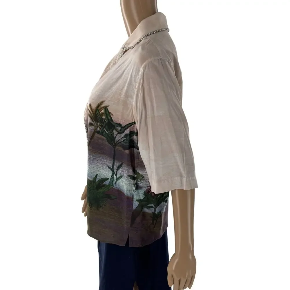 Sandro Paris Pink Embellished Tropical Hawaiian Button Down Top - Picture 7 of 12